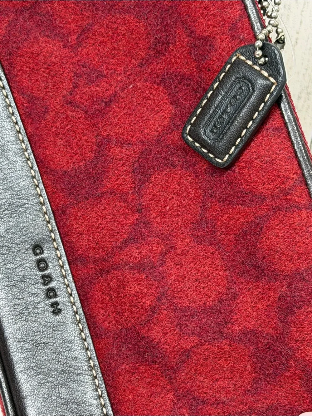 Coach Red and Brown Signature Zip Wristlet